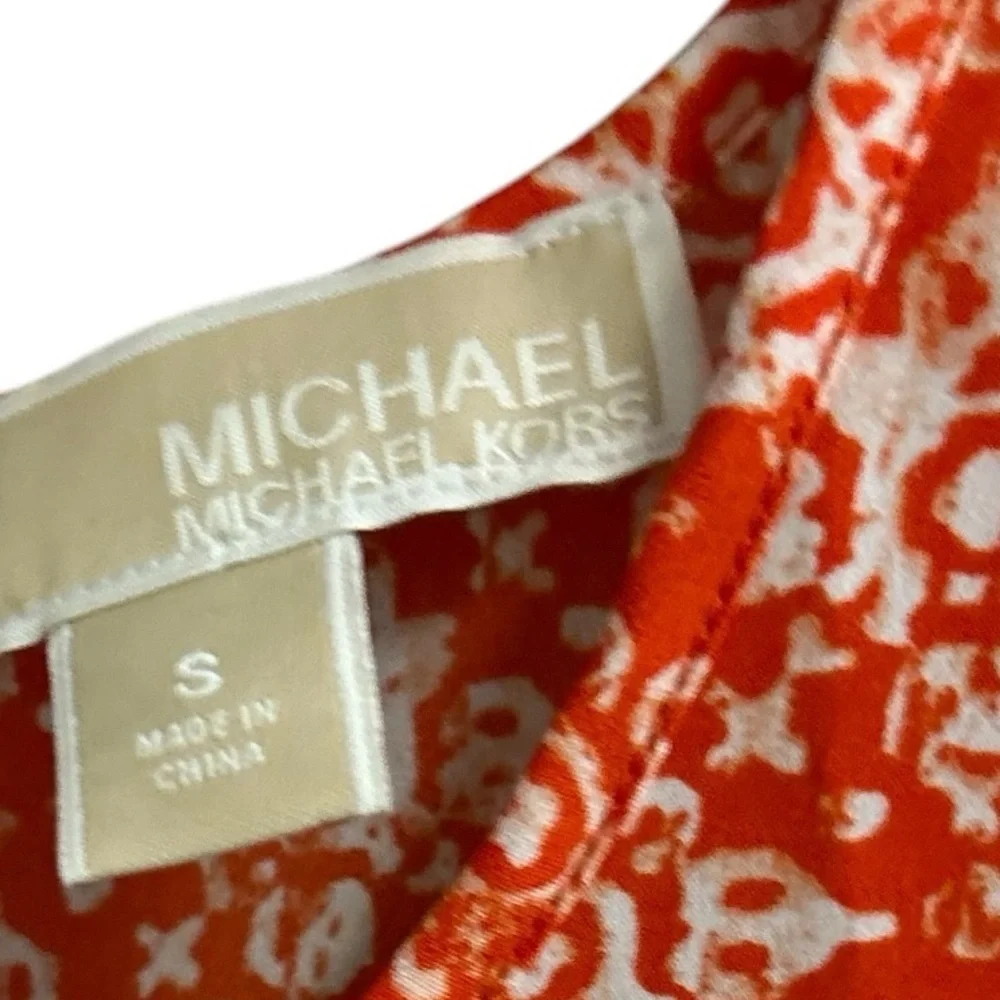Michael Kors Women's Sleeveless Blouse Orange White‎ Back Zip Size S